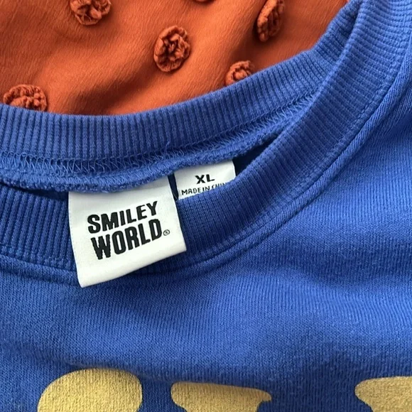 Smiley World Smile More Graphic Print Pullover Crewneck Sweatshirt Blue XL - Picture 5 of 6